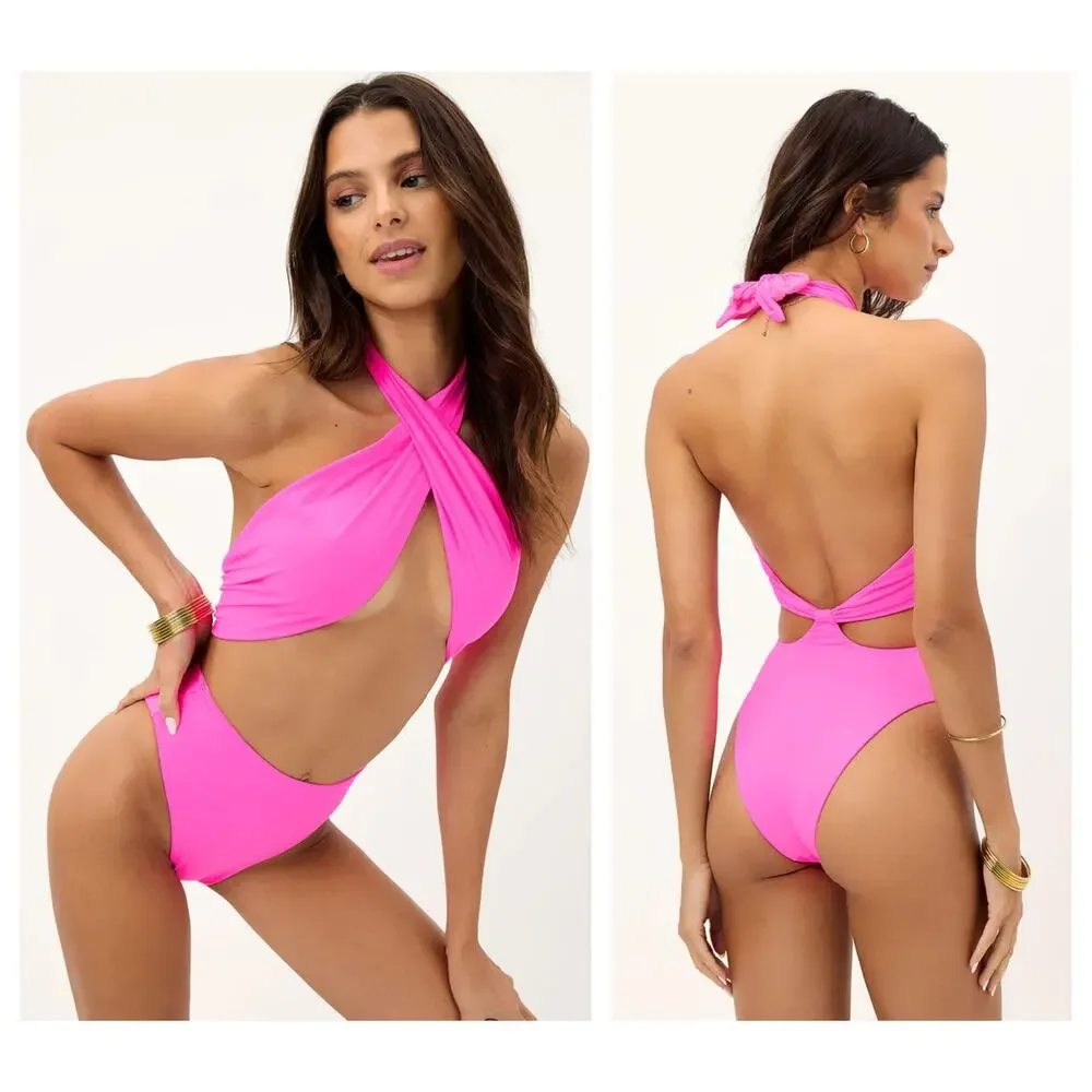 Frankies Bikinis Dorothy Halter One-Piece Swimsuit Size Medium